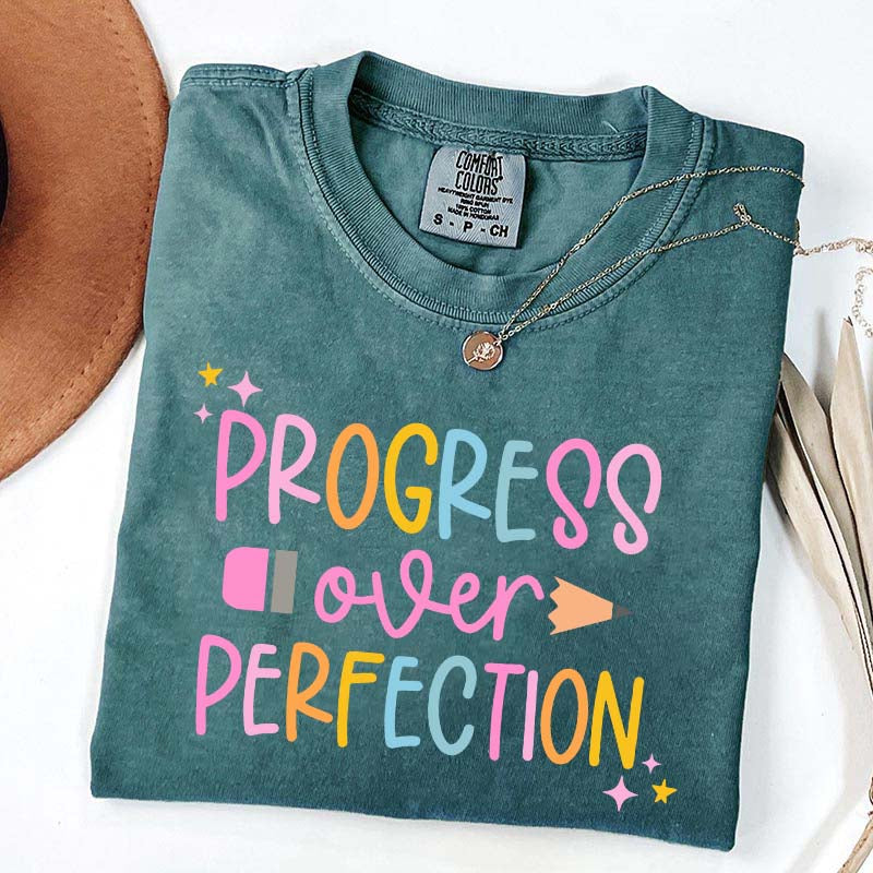Progress Over Perfection Inspirational Teacher T-Shirt