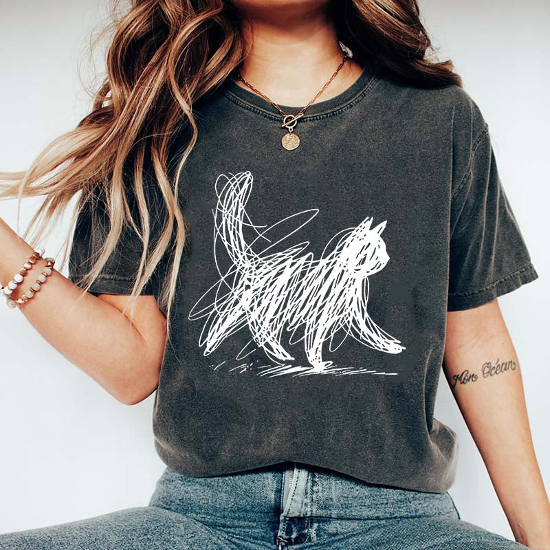 Abstract Cat Line T-Shirt