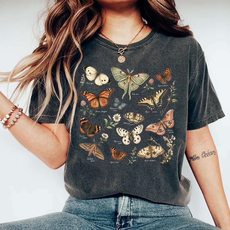 Vintage Butterfly Botanical Chart Moth T-Shirt