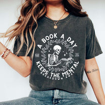 A Book a Day Skeleton Floral T-Shirt