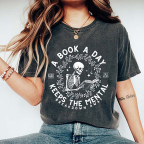 A Book a Day Skeleton Floral T-Shirt