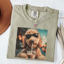 Cute Goldendoodle Drinking Iced Coffee T-Shirt