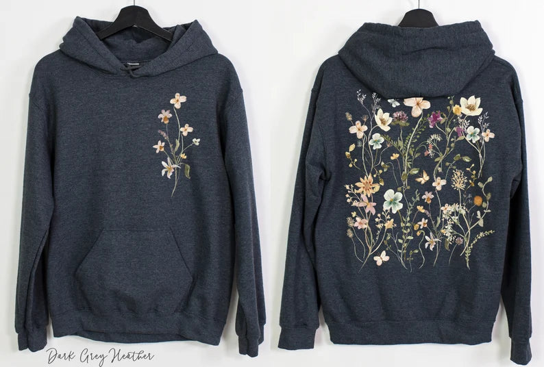 Retro-Wildblumen-Hoodie mit Rundhalsausschnitt im böhmischen Stil