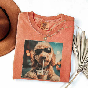 Cute Goldendoodle Drinking Iced Coffee T-Shirt