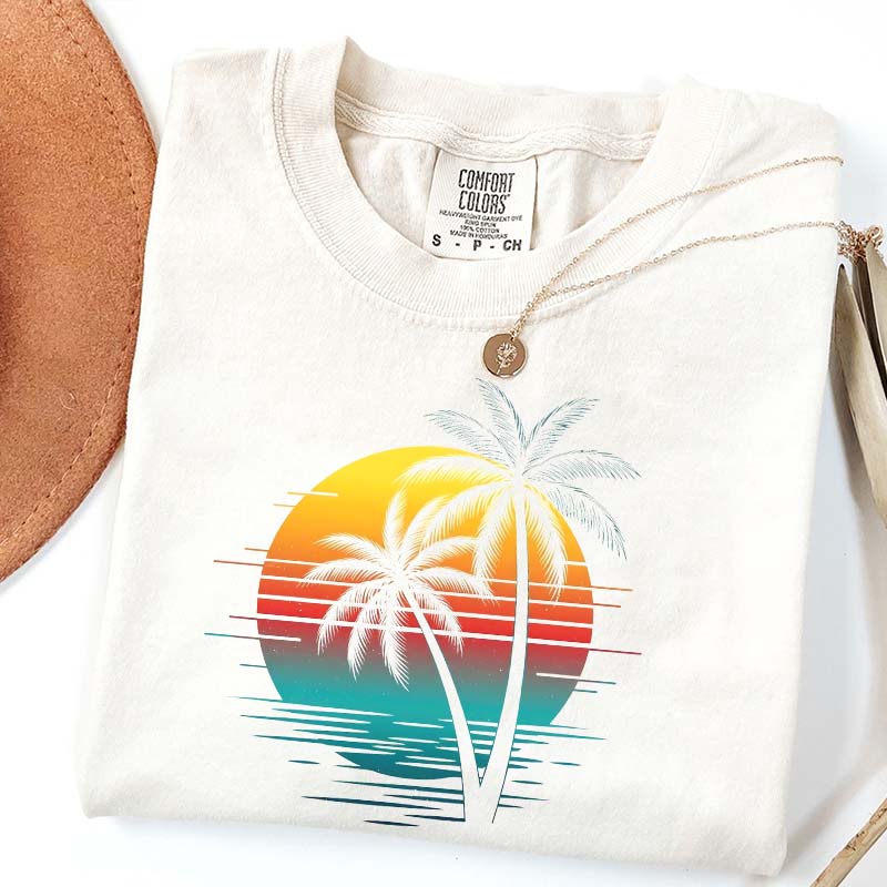 Retro Sunset Beach Palm Tree T-Shirt