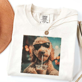 Cute Goldendoodle Drinking Iced Coffee T-Shirt
