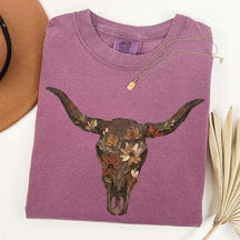 Brushstroke Floral Western Cow Skull T-Shirt