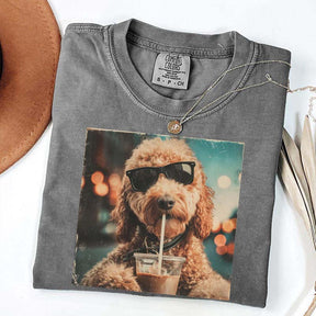 Cute Goldendoodle Drinking Iced Coffee T-Shirt