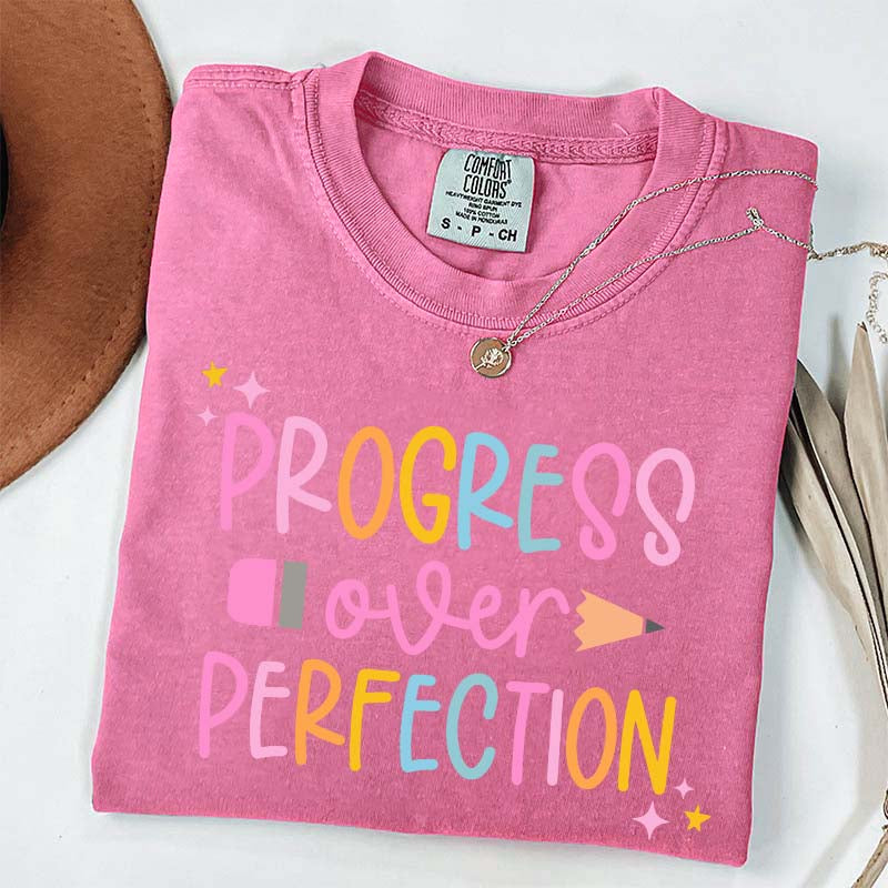 Progress Over Perfection Inspirational Teacher T-Shirt