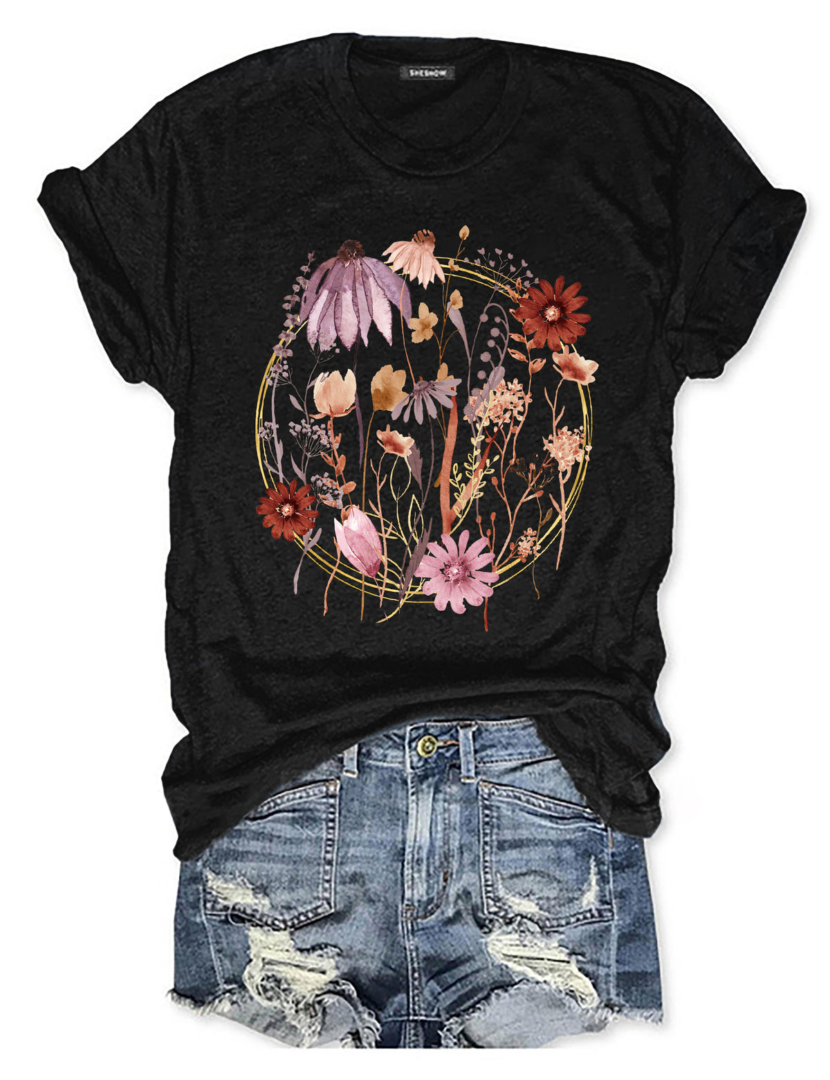 T-Shirt mit gepressten Blumen