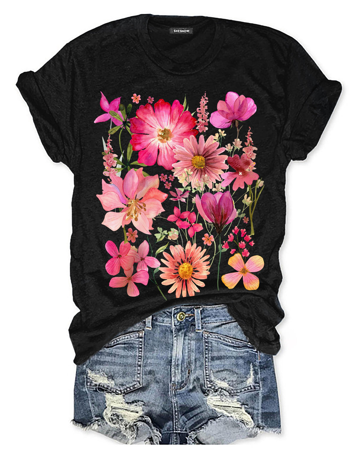 Vintage T-Shirt mit gepressten Blumen
