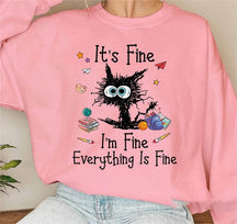 Schwarzes Katzenshirt I'm Fine Everything Is Fine Unisex Pullover