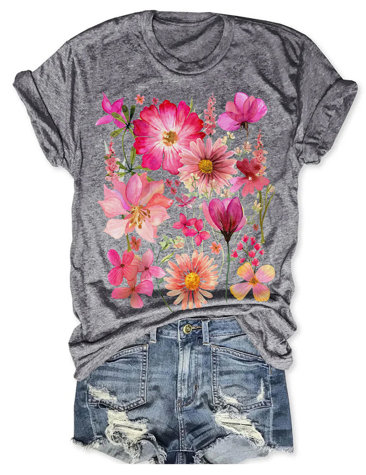 T-shirt Vintage Fleurs Pressées