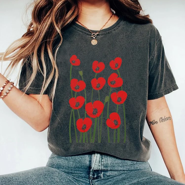 T-shirt Vintage Poppy Flower