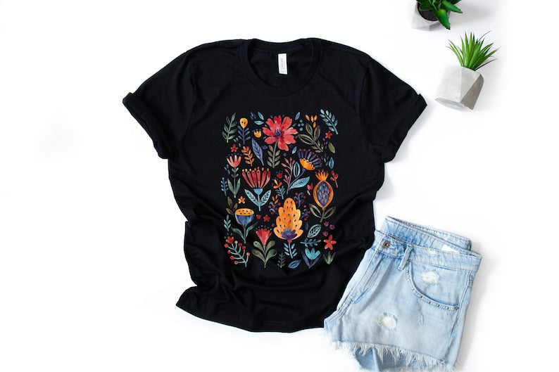 Wildblumen-T-Shirt im Vintage-Stil