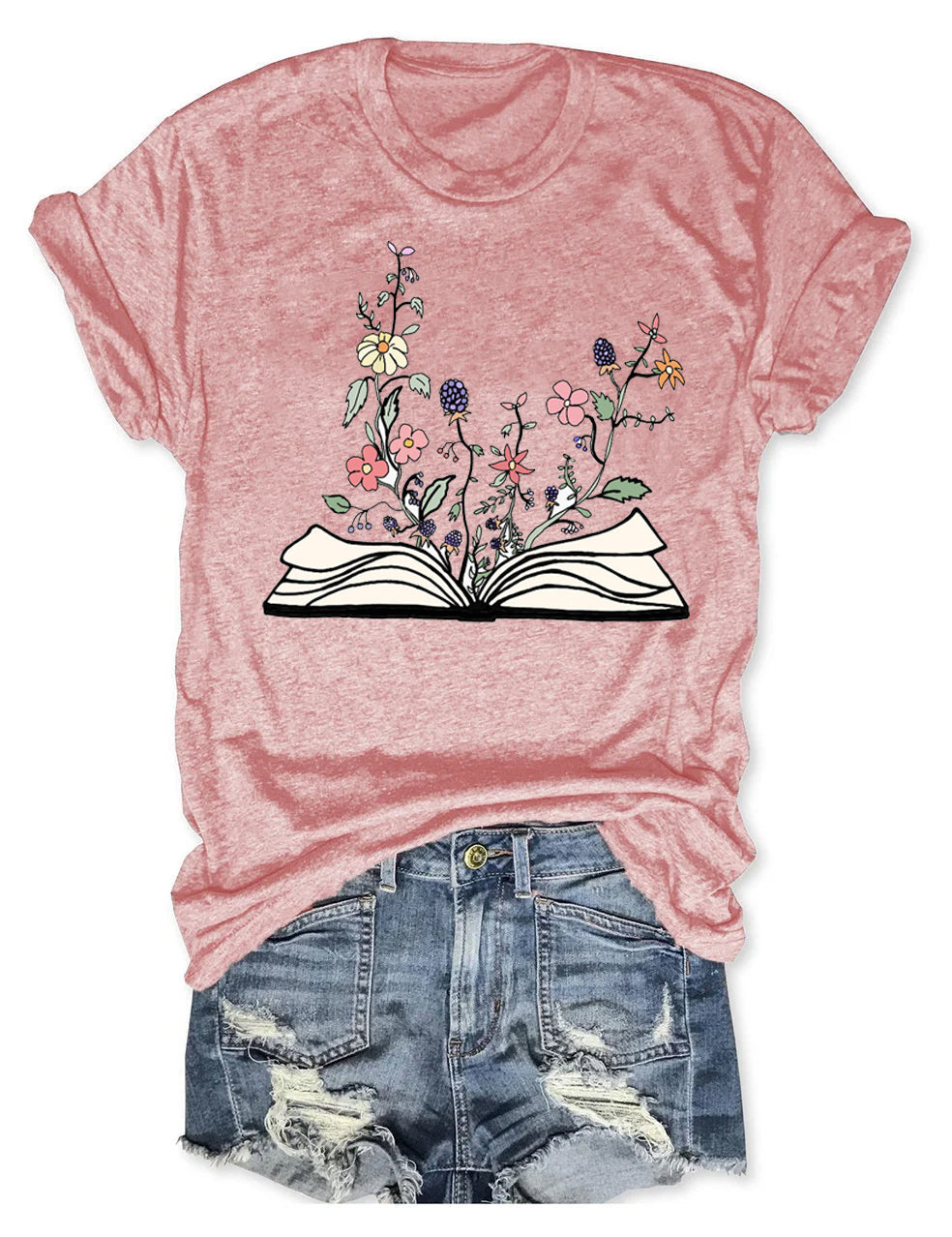 Blumen wachsen aus Buch-T-Shirt