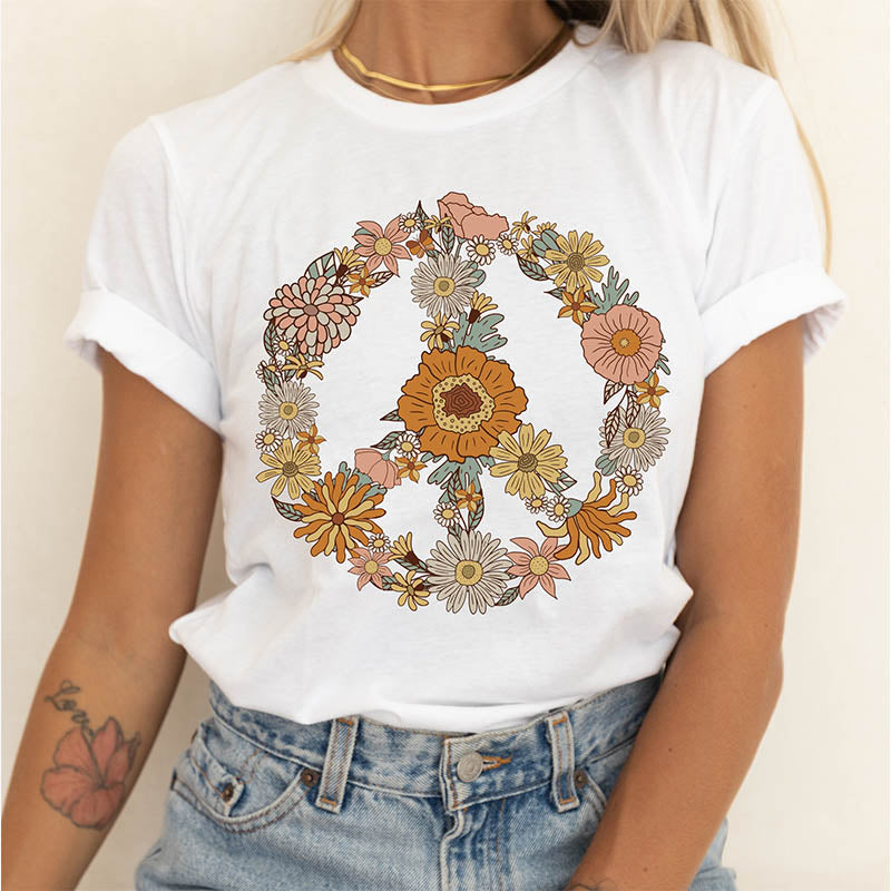 Floral Peace Sign Minimalist T-Shirt