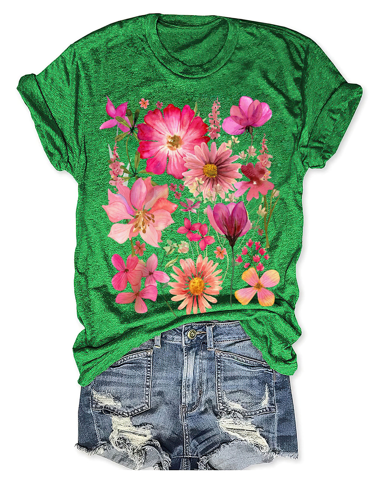 Vintage T-Shirt mit gepressten Blumen