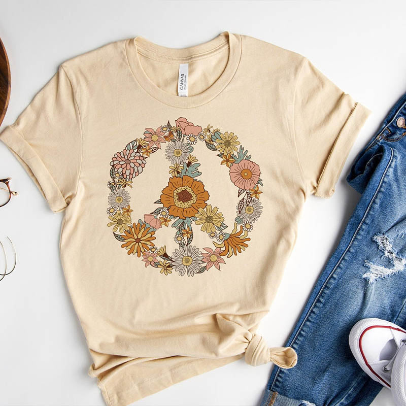 Floral Peace Sign Minimalist T-Shirt