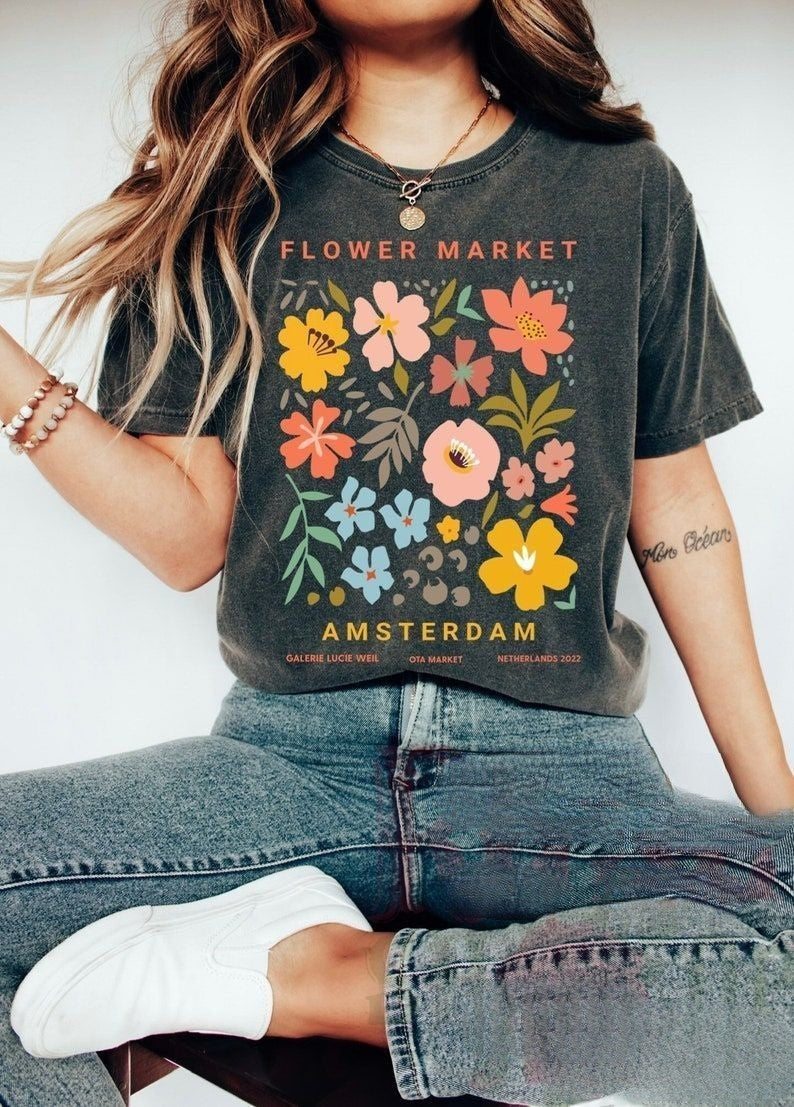 Wildblumen-T-Shirt mit Rundhalsausschnitt