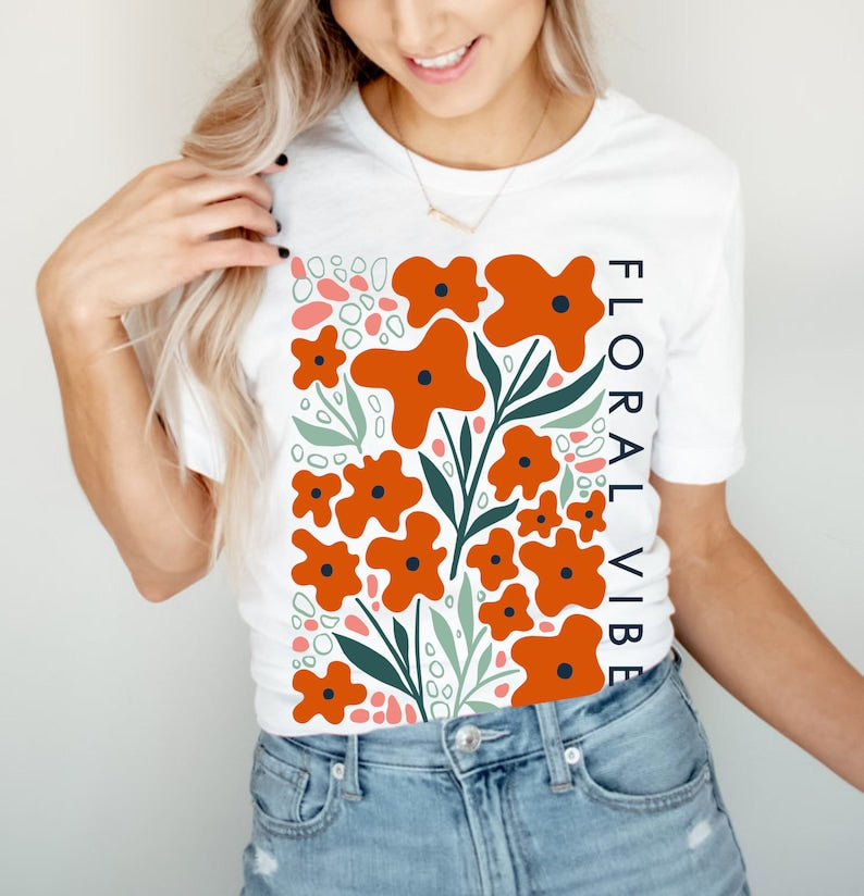 T-shirt Lettre Imprimé Fleurs Sauvages