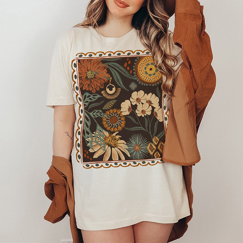 T-shirt botanique hippie de jardin de fleurs sauvages