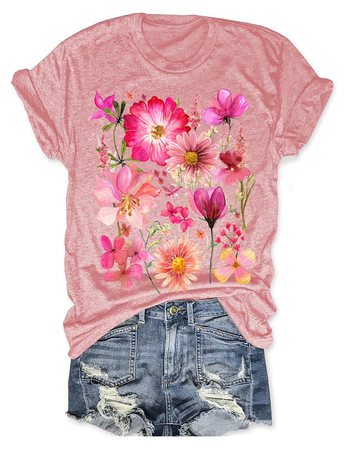 Vintage T-Shirt mit gepressten Blumen