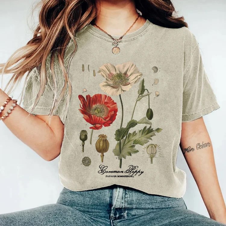 Vintage-Mohnblumen-T-Shirt