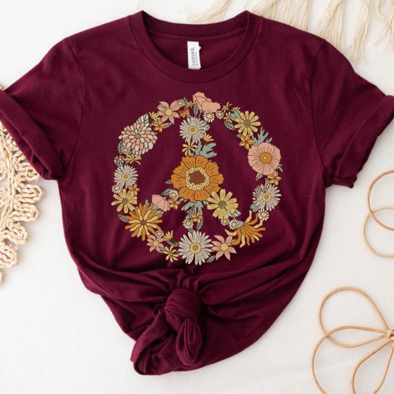 Floral Peace Sign Minimalist T-Shirt