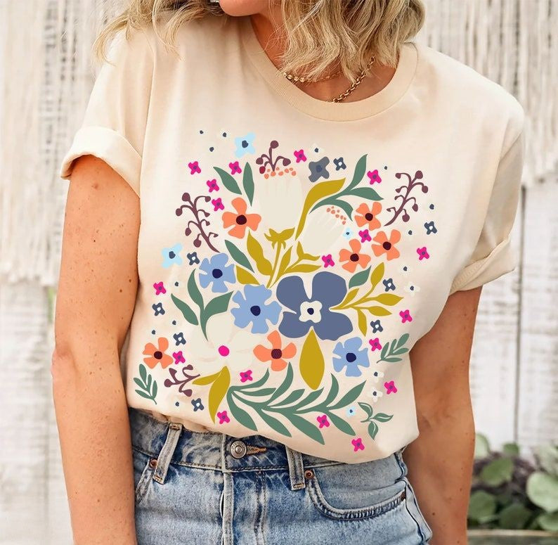 Lässiges T-Shirt mit Wildblumen-Print