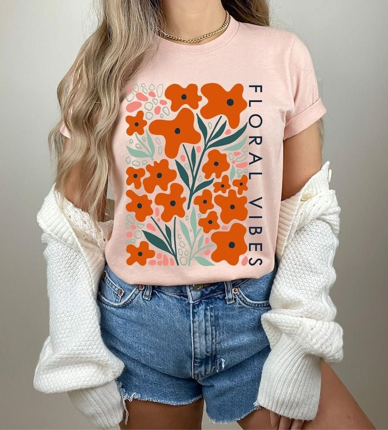 T-shirt Lettre Imprimé Fleurs Sauvages