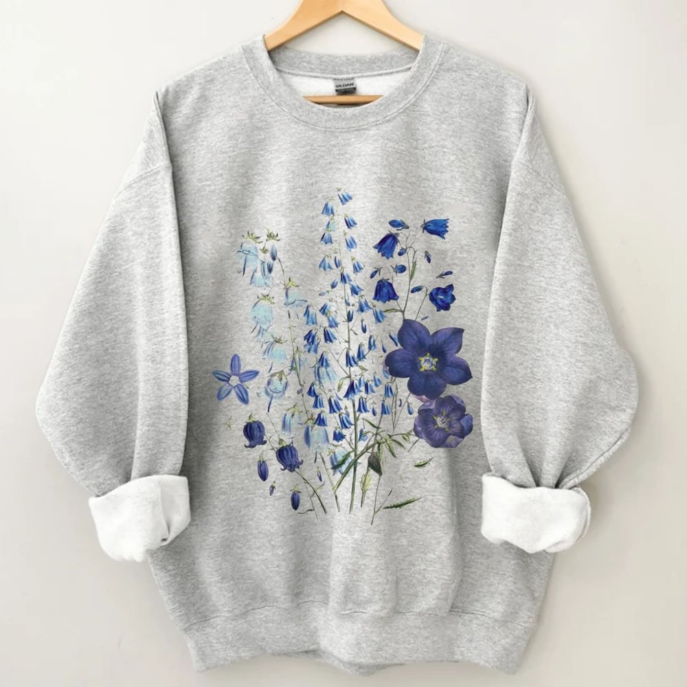 Sweat-shirt Vintage Fleurs Pressées Azure