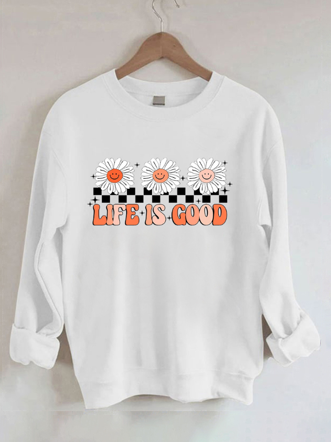 Lässiges Langarm-Sweatshirt mit Rundhalsausschnitt und Alphabet-Aufdruck