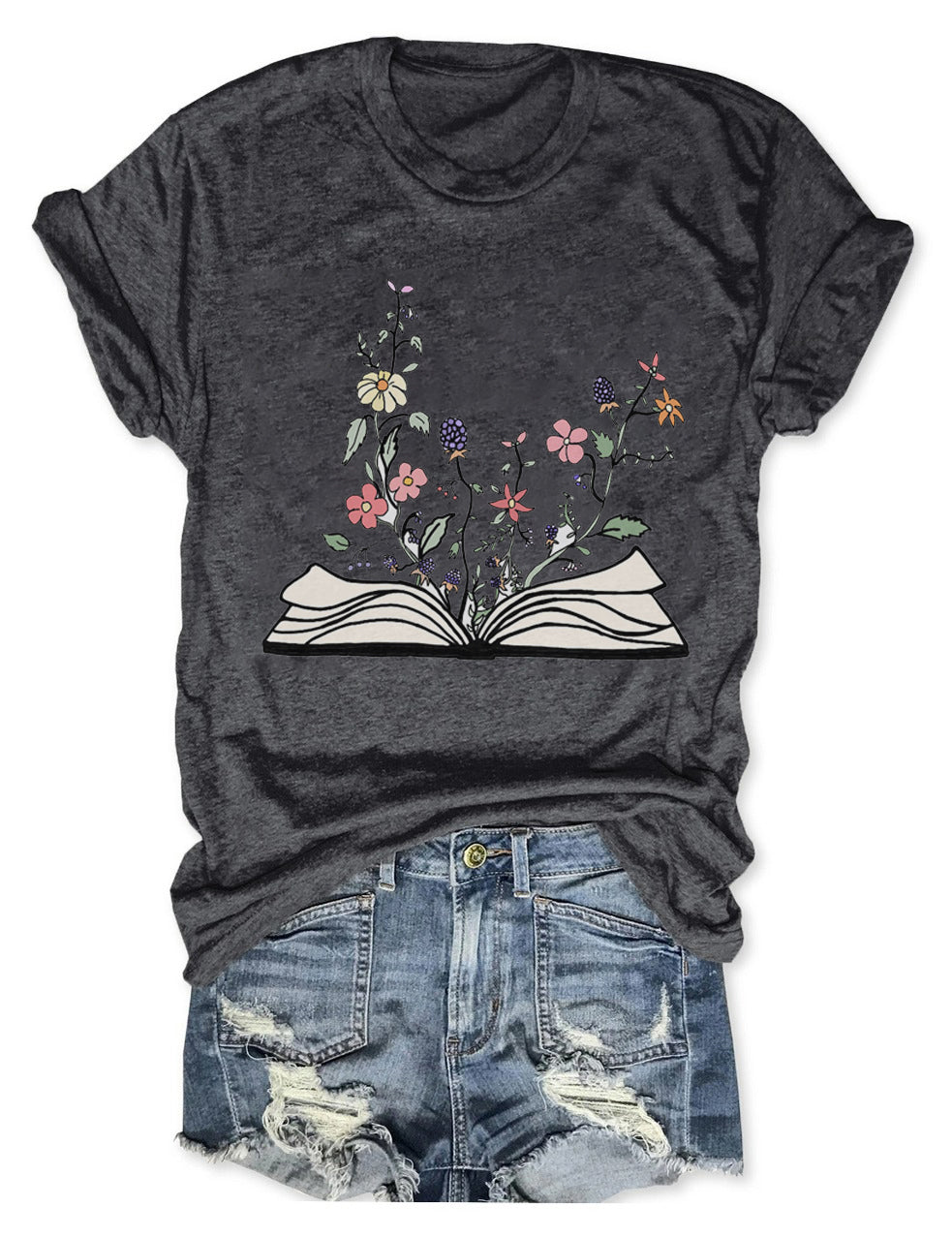 Blumen wachsen aus Buch-T-Shirt