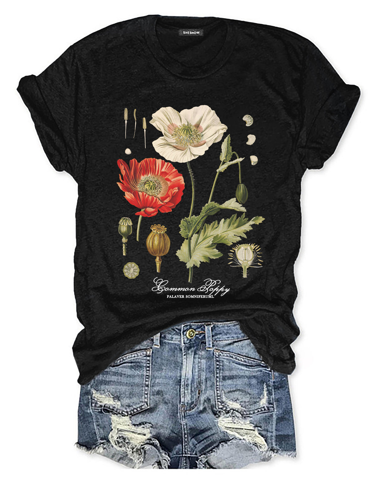 Vintage-Mohnblumen-T-Shirt