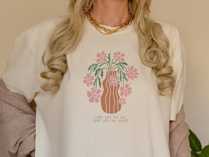 T-shirt Boho à Imprimé Vase Floral