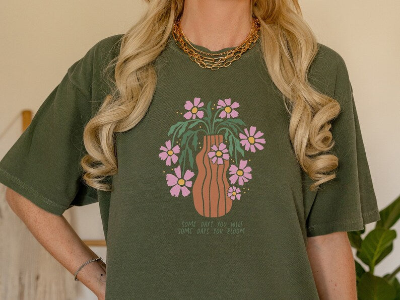 Boho Floral Vase Print T-shirt