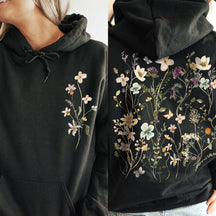 Style bohème rétro fleurs sauvages col rond Sweat à capuche