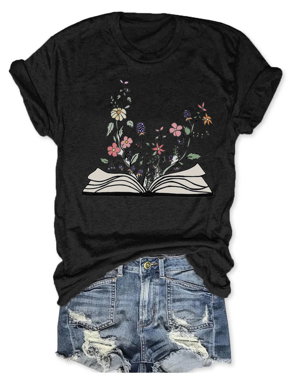 Blumen wachsen aus Buch-T-Shirt