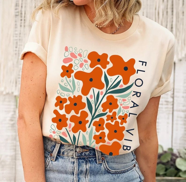 T-shirt Lettre Imprimé Fleurs Sauvages