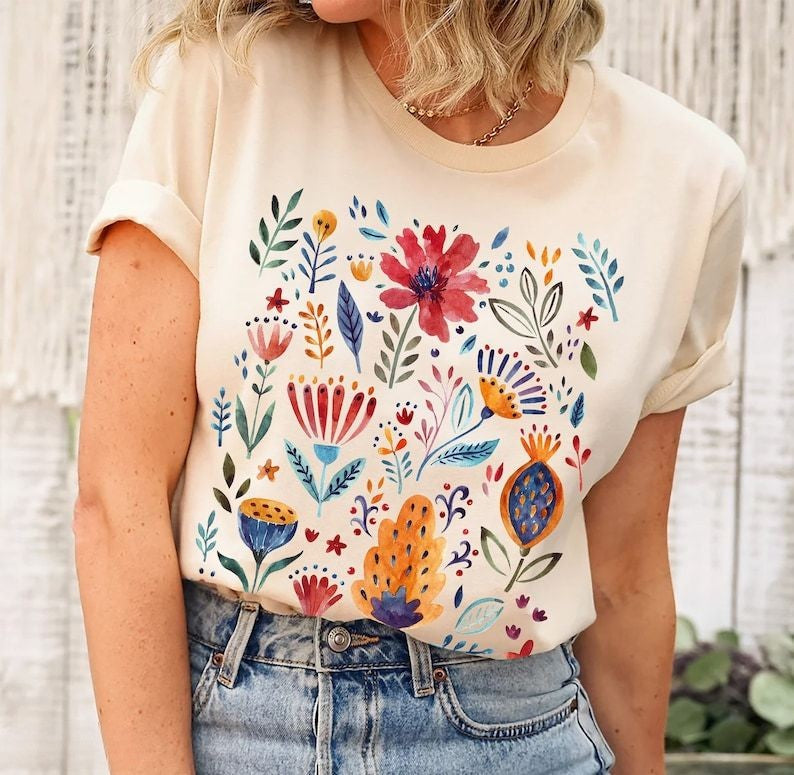 T-shirt de fleurs sauvages style vintage