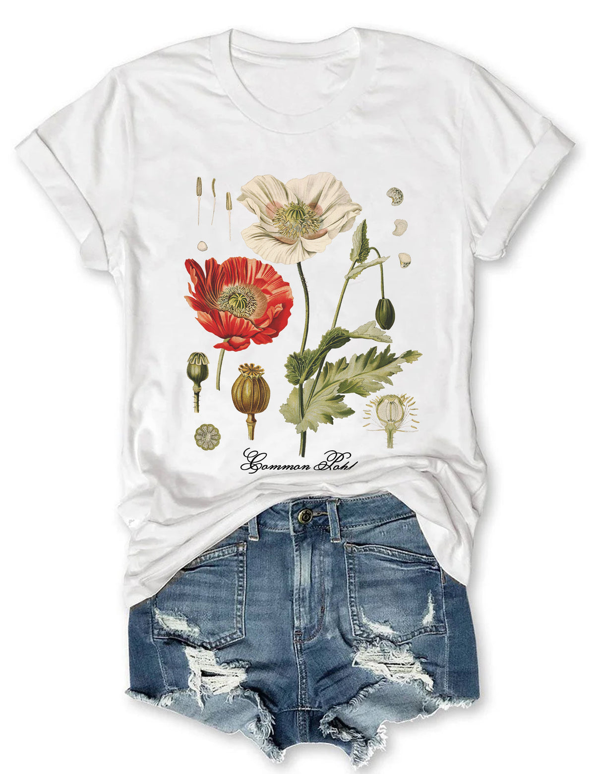 Vintage-Mohnblumen-T-Shirt