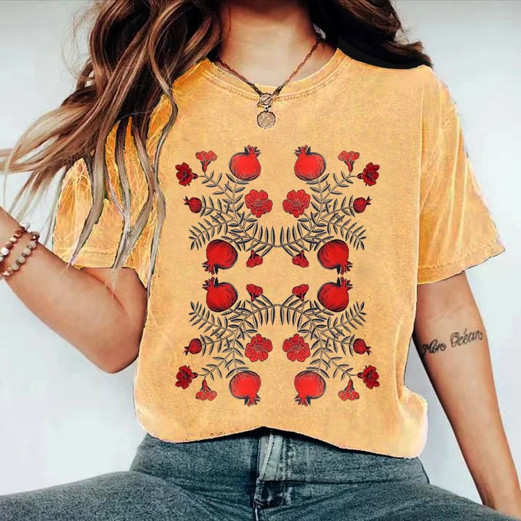 Vintage Pressed Flowers Pomegranate T-shirt