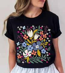 T-shirt Décontracté à Imprimé Fleurs Sauvages