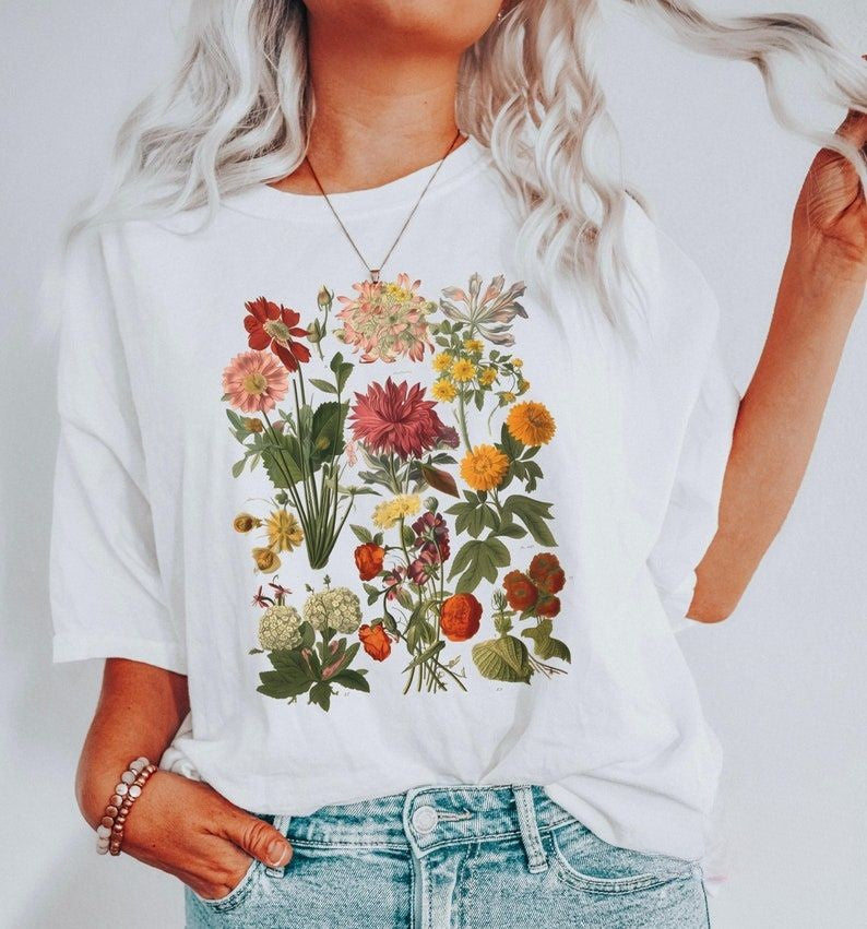 Vintages botanisches Blumen-T-Shirt