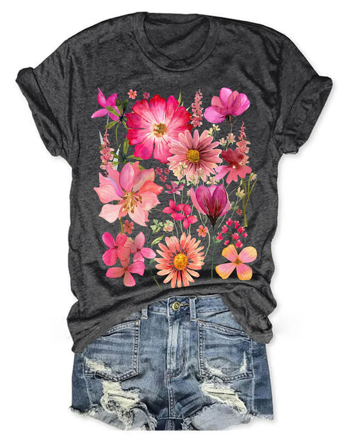 Vintage T-Shirt mit gepressten Blumen