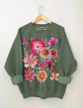 Vintage Sweatshirt mit gepressten Blumen