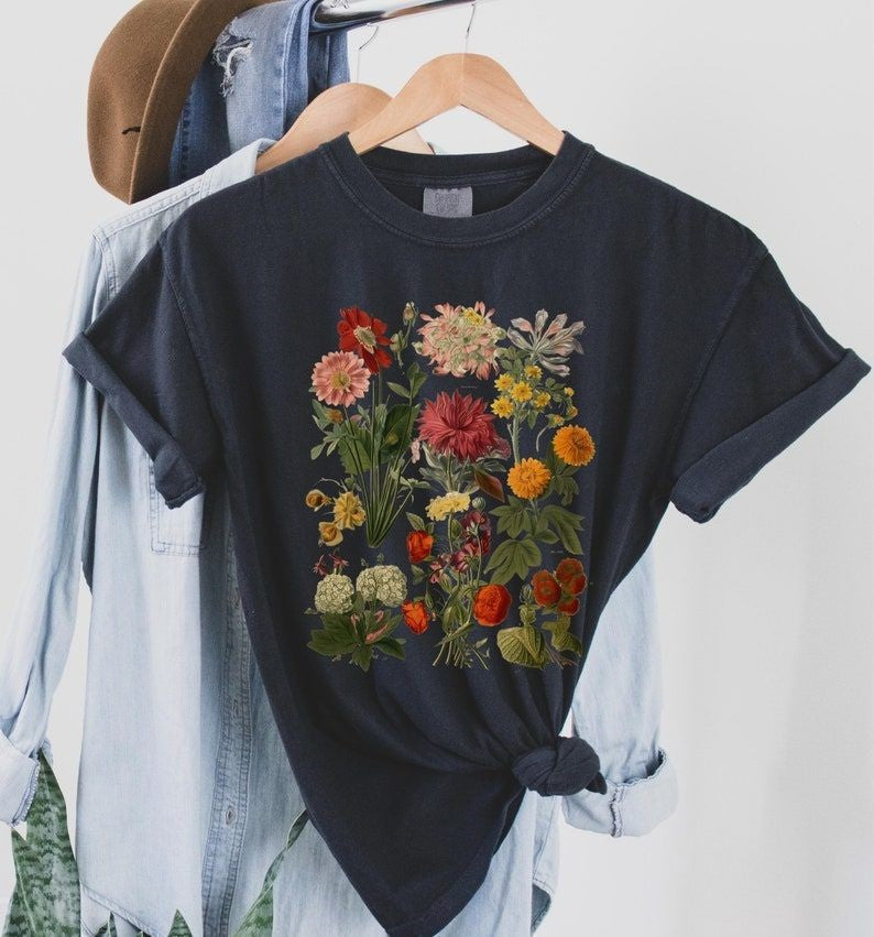 Vintages botanisches Blumen-T-Shirt