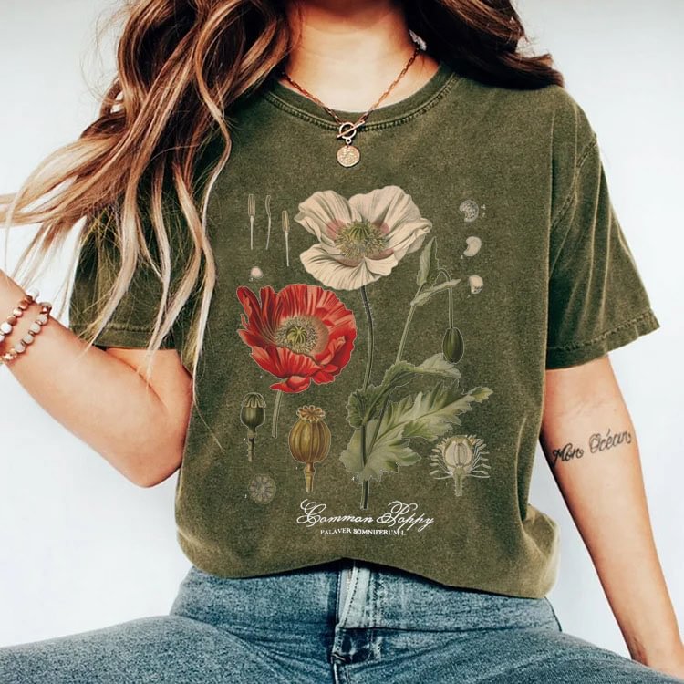 Vintage-Mohnblumen-T-Shirt