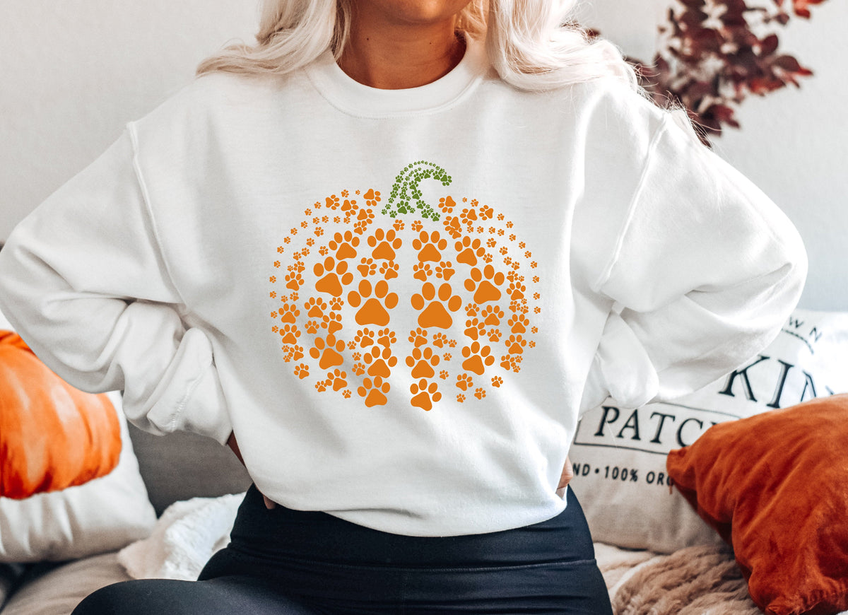 Patte de citrouille Halloween Sweat-shirt confortable ras du cou